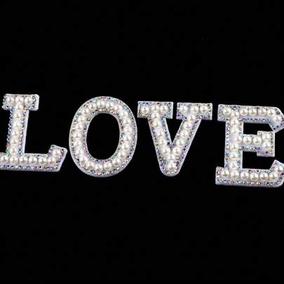 White Fashion Faux Pearl Colored Rhinestone Cloth Tape Alphabet English Letter Adhesive Backing Suitable For DIY Clothing, Hair Accessories, Decoration