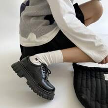 SRSOO Giày Mary Jane nữ màu đen, đế dày, đơn giản và thanh lịch, phù hợp với đồng phục học sinh Nhật Bản, mọi mùa lễ tình nhân - màu đen - Xem 3