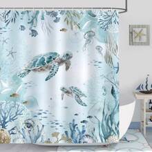 Sea Turtle Shower Curtain For Bathroom Teal Blue Ocean Beach Coastal Decorative Bath Curtain 71 X 71 Inch Polyester Fabric Waterproof Bathroom Curtain With 12 Hooks Home Bathroom Decor Fall Decor Bathroom Accessories Back To School - Green - View 3