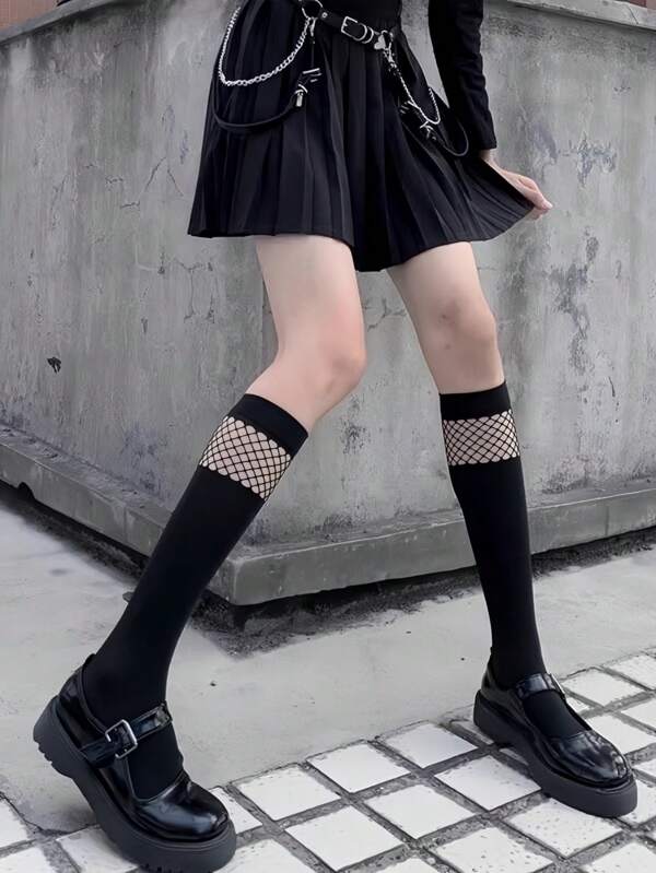 1 Paar Wadensocken, Damen Kniehohe Socken, dünne Strümpfe, Prinzessinen-Socken, sexy Mesh-Socken, Cut Out Einfügungen, niedlicher Persönlichkeitsschmuck, Mädchen JK Lolita College-Stil