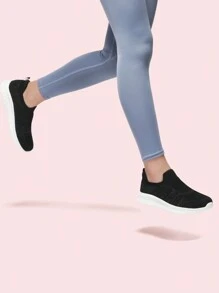 STQ Womens Slip On Trainers Causal Comfortable Shoes With Arch Support - Blanco negro - Ver 4