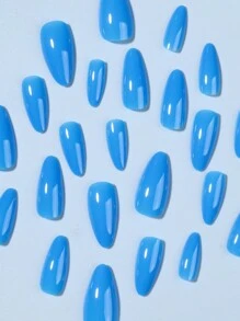 Este set de 24 piezas de uñas postizas azules de forma de almendra larga puede realzar tu sentido de la moda. Las uñas se ajustan perfectamente, con un diseño de longitud media adecuado para el uso diario por mujeres y niñas. Son productos de uñas de aplicación a presión. - Azul - Ver 3