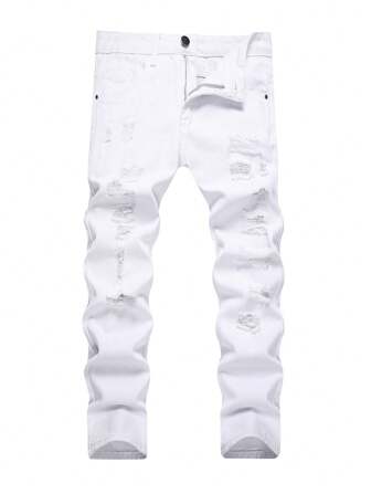 Tween Boy White Distressed Straight Jeans