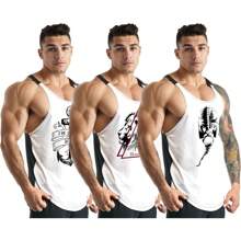 Kit 3 Camisetas Regata Masculina Cavada em Dry para Academia Estampa Viking + Triangle Lion + Anchor - Bombey