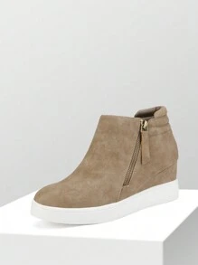 Women's Platform Wedge Sneakers Ankle Booties With An Elastic Strap And Inside Zipper Enhances Comfort - Màu Xám nhạt - Xem 1