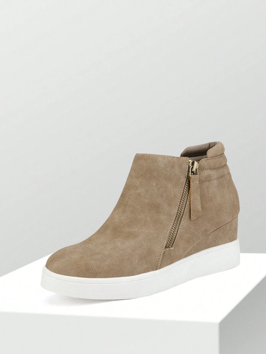 Women's Platform Wedge Sneakers Ankle Booties With An Elastic Strap And Inside Zipper Enhances Comfort - Màu Xám nhạt - Xem 1