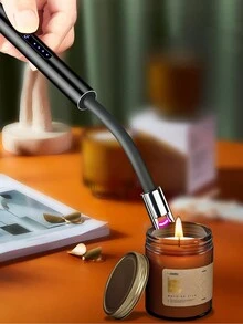 1pc Black 360-Degree Soft Pipe Type-C Charging Port Metal Hose Long Endurance Arc Lighter With Usb Rechargeable Battery - Black - View 6