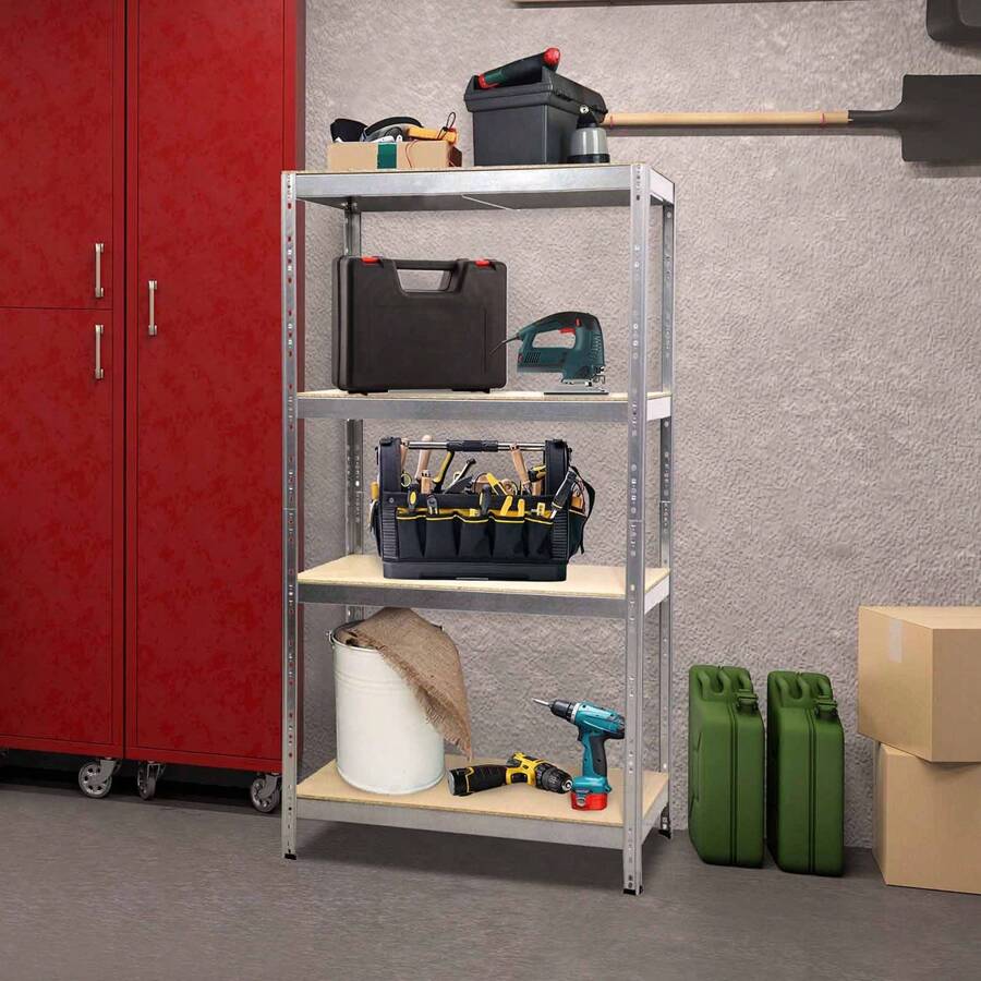 OSQI 4 Tier Heavy Duty Metal Galvanised Shelving Rack Unit Garage Storage Shelf - 銀色 - 查看 1