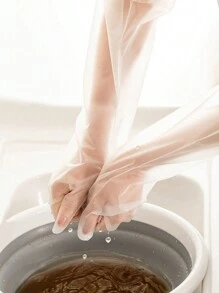 5 双/家用清洁手套：弹性、防水、长袖、透明。适合洗碗、清洁、洗衣，四季皆宜。厨房、浴室、家居、家居用品供应商