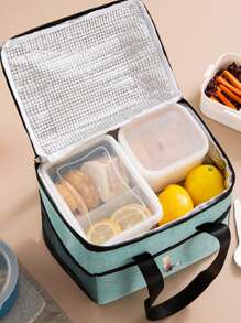 Insulated Lunch Box Bag Cooler Box Canvas Thermal LunchBox Large Capacity Tote Bag Initial Name A To Z Gold Letter Flower Printing For Women's Work Food Storage Bags Portable Waterproof Handbags For Office School Picnic Camping Travel School Organizer Bags Teacher Storage Bags Classroom Bags Classroom Organizer BagsLunch BagWomanFor Women LadiesSchool Supplies Stuff Accessories - Green - View 6