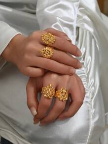 18K Gold Plated Fashionable Wheat Spike Ring, Openwork Lucky Women's Ring, Wedding Celebration Jewelry - Keltakulta - Näytä 7