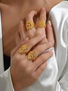 18K Gold Plated Fashionable Wheat Spike Ring, Openwork Lucky Women's Ring, Wedding Celebration Jewelry - Keltakulta - Näytä 1