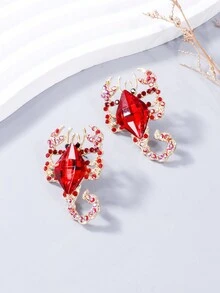 1對女性水鑽動物耳環，趣味水鑽蠍子昆蟲耳環飾品 - 紅色 - 查看 2