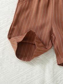 Camisa Listrada De Manga Curta E Shorts Para Menino Jovem De Verão, Estilo Universitário, Com Cachecol De Xaile Listrado, Adequado Para Apresentação De Jardim De Infância