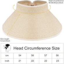 女性寬邊草帽遮陽帽捲起馬尾夏日海灘帽子，UV UPF防曬，方便攜帶摺疊旅行波霸裝飾 - 米色 - 查看 4