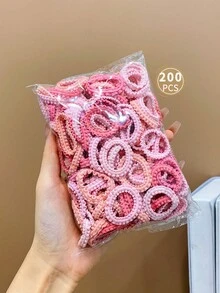 1 件裝 200 件粉紅色高彈性兒童裙邊髮帶 - 粉色 - 查看 2