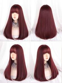 Tóc giả tổng hợp dài thẳng có mái bằng - Màu Hoa hồng đỏ - Xem 11