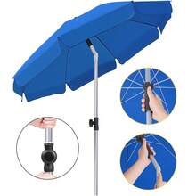 200 Cm Parasol, Market Umbrella, Bendable, Garden Umbrella, Round, 8 Steel Struts, Patio Umbrella, Sun Protection UV 50+ For Garden, Balcony And Patio, 200 G/M² - 寶藍色 - 查看 2