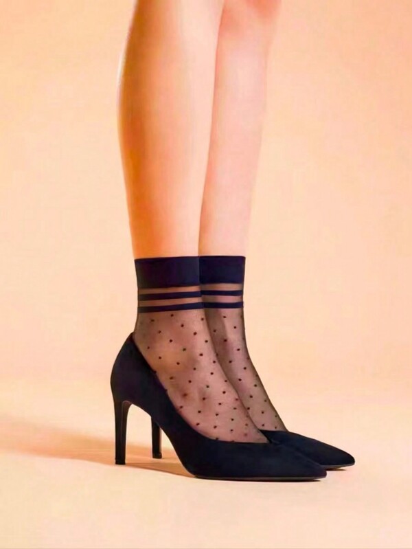 10 Pairs Women's Durable Ultra-Sheer Polka Dot Crystal Socks For Daily Wear