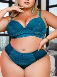 Plus Size Bra & Panty Sets - Dark Green - View 2