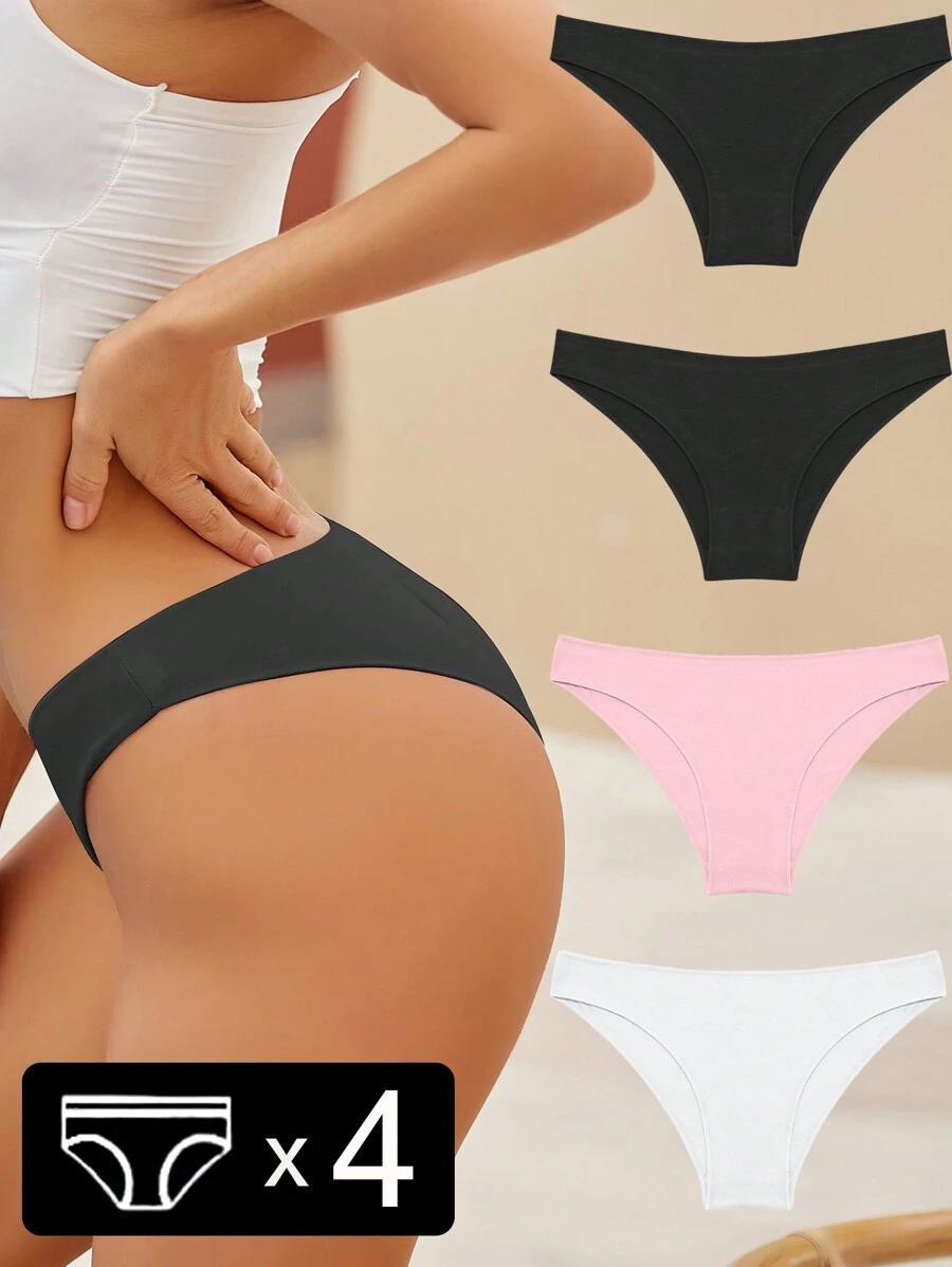 4pcs Women's Comfortable Solid Color Triangle Underwear Set - Multicolor - View 1