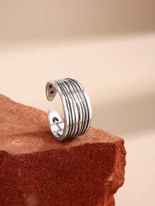 1pc S925 Sterling Silver Ring, Silver Tone Minimalist Line Design Open Ring For Men, Fashionable Personalized Ring For Daily Wear - Silver - View 4