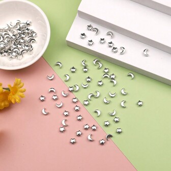 100/400pcs Diy Cute Star & Moon Shaped Beads For Bracelet, Necklace, Earring, Keychain, Mobile Phone Chain, Anklet, Festival, Birthday, Party Accessories, Gift, Jewelry Making