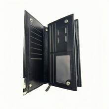 1pc Men's Long Zipper Wallet With Rfid Protection, Multifunctional Card Holder And Large Capacity Coin Pocket, Fashionable, With Hand Strap - Black - View 3