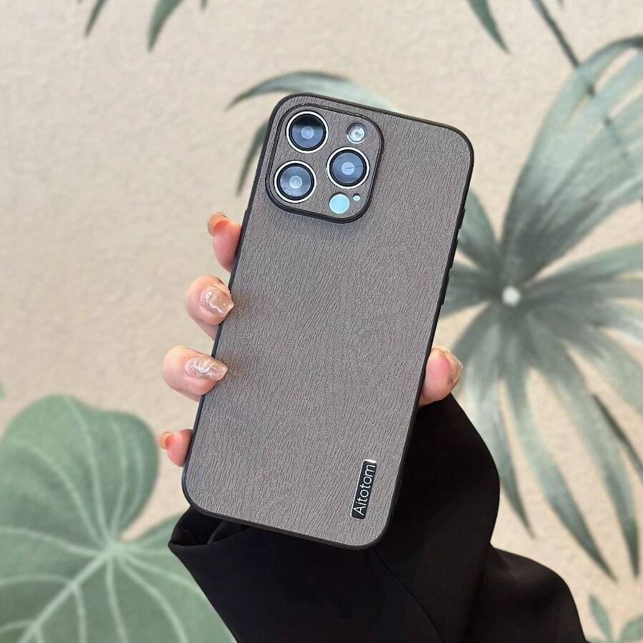 Simple Tree Pattern Full Coverage Lens Protective Phone Case, Compatible With Iphone 15promax / Compatible With Samsung / Compatible With Huawei,International Version, Not The Domestic Version - Grey - View 1