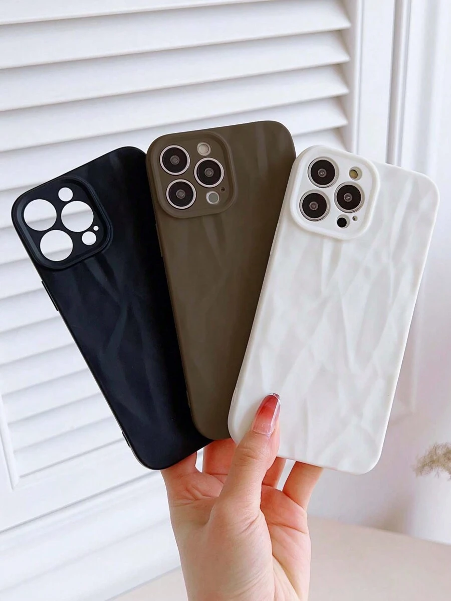 3 Stücke / Set Unifarben Mode Spray lackierte Luxus Falten vollen Körper schützende Handyhülle kompatibel mit iPhone 15/15 Pro/15 Pro Max/15 Plus/11/12/13/14/Xs/Xr/11 Pro/11 Pro Max/12 Pro/12 Pro Max/13 Pro/13 Pro Max/14 Pro/14 Pro Max/14 Plus/7 Plus/8 Plus/8/Se2 - Verschiedenfarbig - Übersicht 1