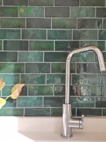 shiny home 1/10/30pcs Green Brick Pattern Imitation Tile Self-Adhesive Wall Stickers, Peel And Stick Wall Tile, Waterproof Wallpaper For Living Room Kitchen Backsplash Bathroom Home,Zellige Style - Green - View 6