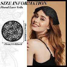 2 Piezas Velo De Flores Con Bordado De Encaje Gorra Iglesia,Capilla Cap Velo Encaje Headcover para Mujer Iglesia Mantilla Velo,2 velos florales de encaje para cubrir la cabeza latina mass Mantilla velos cortos para mujeres de novia - blanco+negro - Ver 2