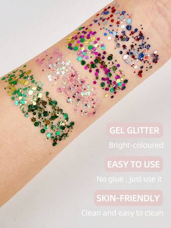 1瓶美人魚風格亮片啫喱,紅/綠/銀星形,適用於女性化妝,全息3d閃爍反光效果亮片藝術,用於眼部/臉部/身體/頭髮裝飾,舞台化妝,派對,節日,紀念日禮品和配件,不油膩,易於清潔