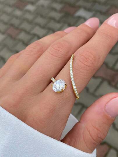 1 件优雅方晶锆石戒指，适合女士结婚订婚周年纪念聚会戒指珠宝情人节礼物情人