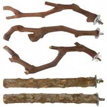 5pcs Bird Perch Stand With Grape Pepper Wood & Barkless Tree Branch Suitable For Parrots And Other Small Birds