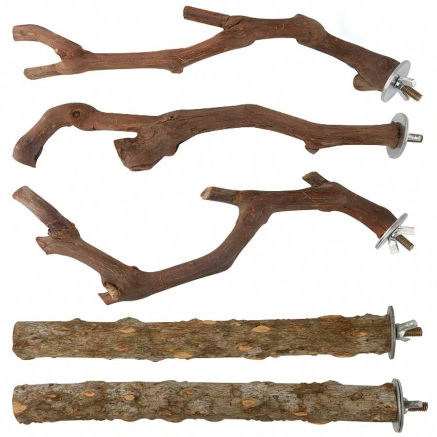 5pcs Bird Perch Stand With Grape Pepper Wood & Barkless Tree Branch Suitable For Parrots And Other Small Birds