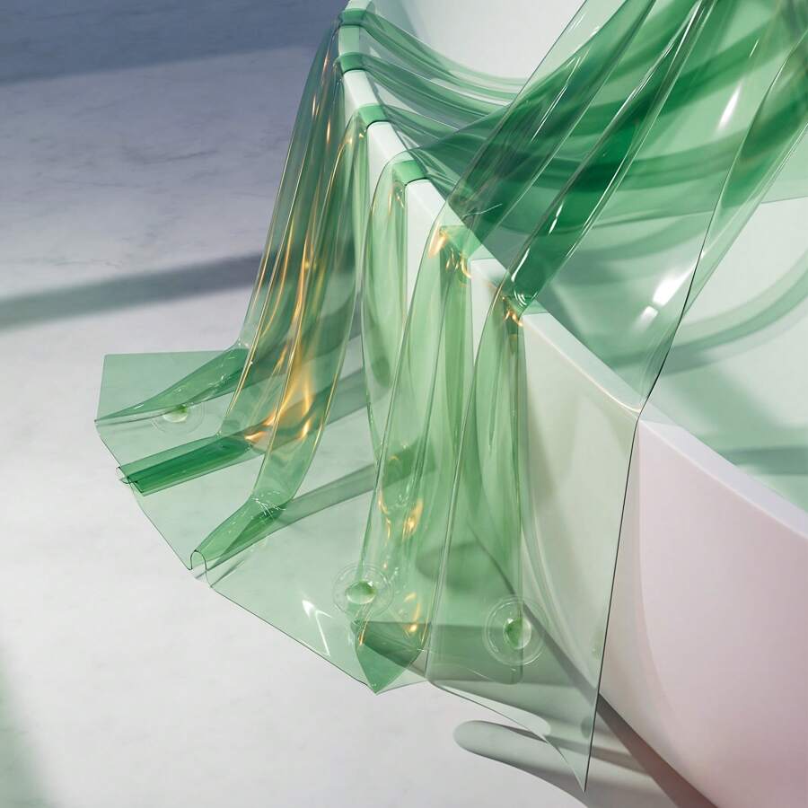 AmazerBath Shower Curtain Liner, 100% EVA Soft Clear Green Heavy Duty Shower Curtain And Liner 2-In-1, 72x72 Luxury Plastic Weighted Bathroom Shower Liner, 12 Rustproof Grommets & 3 Heavyweight Stones - 自然綠洲 - 查看 1