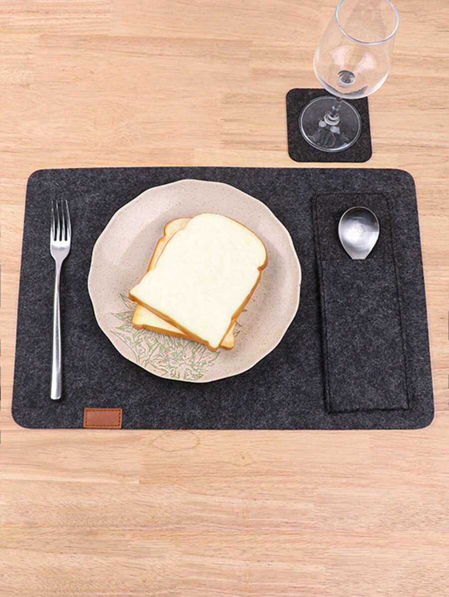 3pcs New Felt Placemats, Coasters, Knife And Fork Bags, WaterAbsorbing