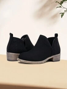 Comfyshoes Women's Fashion Ankle Boots, Perforated Western Booties, Low Heel Chunky Cutout Boots - con nai đen - Xem 7