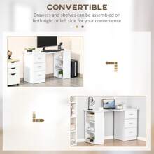 HOMCOM 120cm Computer Desk, Writing Table, PC Workstation With 3 Storage Shelves And Drawers - White - View 4