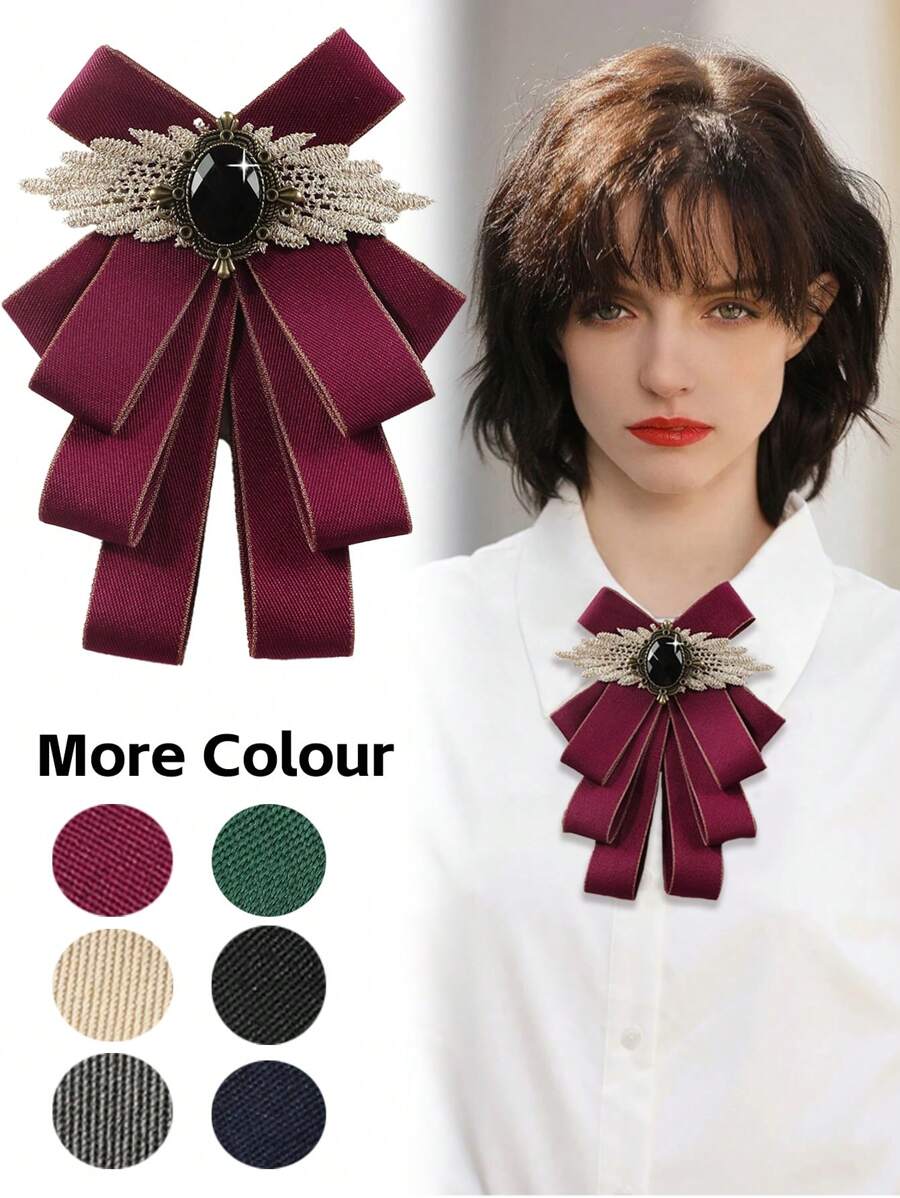 1pc Ladies' Casual Solid Color Imitation Gemstone Wing Bow Tie, Suitable For Dating, Party & Event Outfits Vintage  Christmas - Multicolor - View 1