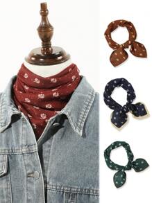 1pc Men's Fashion Leaf, Grass, Polka Dot Pattern Bohemian Style Velvet Thick Square Scarf/Neck Warmer, Suitable For Travel, Outdoor, Daily, School Outfit