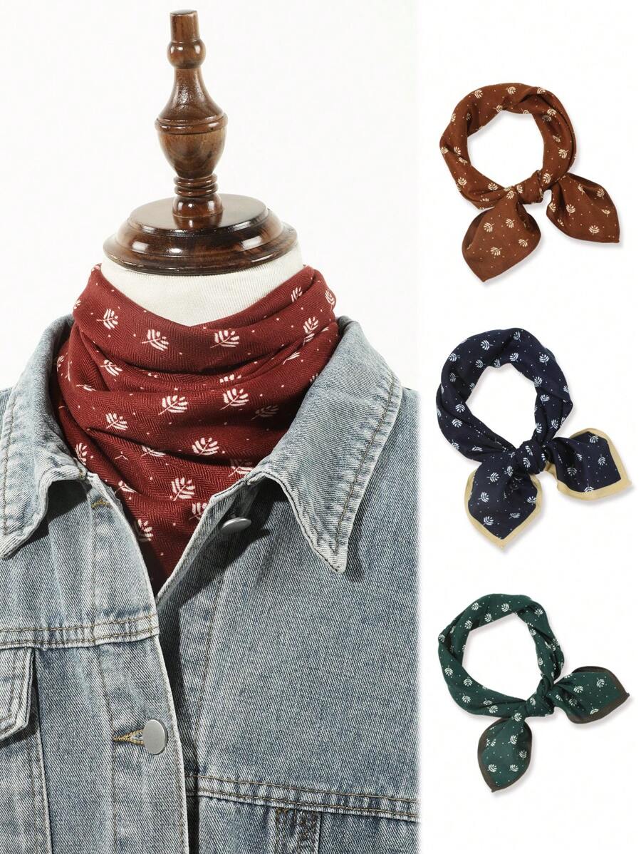 1pc Men's Fashion Leaf, Grass, Polka Dot Pattern Bohemian Style Velvet Thick Square Scarf/Neck Warmer, Suitable For Travel, Outdoor, Daily, School Outfit