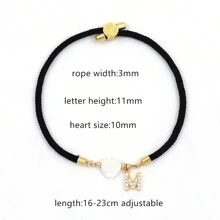 1入經典心形鋯石字母設計可調整繩子手鍊，適用於女性 - 黑色 - 查看 2