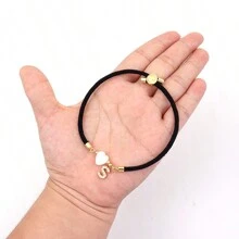 1入經典心形鋯石字母設計可調整繩子手鍊，適用於女性 - 黑色 - 查看 3