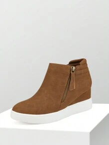 Women's Platform Wedge Sneakers Ankle Booties With An Elastic Strap And Inside Zipper Enhances Comfort - Cà phê nâu - Xem 8