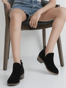 Comfyshoes Women's Fashion Ankle Boots, Perforated Western Booties, Low Heel Chunky Cutout Boots - CJY912L-黑色麂皮 - 查看 6