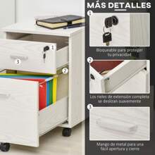 Vinsetto Archivador Móvil para Archivos A4 con Ruedas Gabinete de Archivos Suspendidos con 2 Cajones y Cerradura 40x45x55,6 cm - Blanco - Ver 5