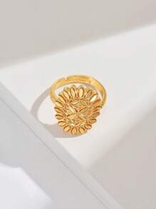 18K Gold Plated Fashionable Wheat Spike Ring, Openwork Lucky Women's Ring, Wedding Celebration Jewelry - Keltakulta - Näytä 15