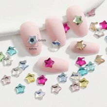 50 件彩色星星 3D 美甲装饰 颜色尺寸随机混合发货 彩色星星美甲平底不对称五角星玫瑰红海蓝浅粉色立体美甲水钻装饰 DIY 美甲饰品美甲宝石美甲用品